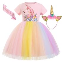 Vestido de fantasia Chektin Unicorn para meninas com faixa e faixa