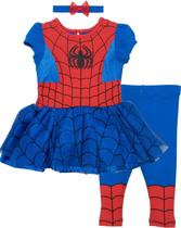 Vestido de fantasia das meninas do Homem-Aranha Marvel, Leggings e Conjunto de Bandana (3T)