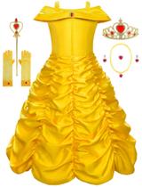 Vestido de fantasia de princesa para meninas, cosplay de Halloween, amarelo