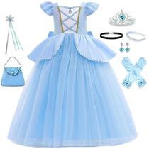 Vestido de fantasia de princesa WYB Cinderella Blue para meninas de 3 a 4 anos