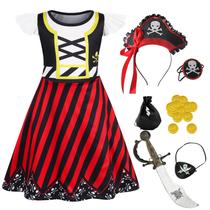 Vestido de fantasia Eledobby Pirate para meninas com acessórios 5T-6X Vestido de fantasia Eledobby Pirate para meninas com acessórios 5T-6X