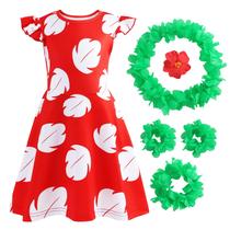 Vestido de fantasia Obavioy Hawaiian Little Girls com acessórios Vestido de fantasia Obavioy Hawaiian Little Girls com acessórios