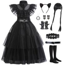 Vestido de fantasia para crianças e meninas, cosplay preto, vestido de festa de Halloween