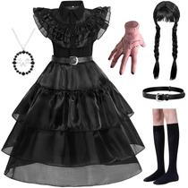 Vestido de fantasia WYB preto para meninas Cosplay Halloween 4-12Y