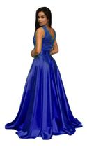 Vestido de festa 15 anos debutante madrinha casamento civil longo azul royal