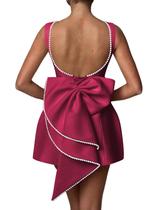 Vestido de festa Aosadin Mini Prom para mulheres em cetim fúcsia