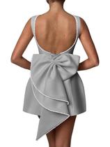 Vestido de festa Aosadin Mini Prom Silver Satin A Line 28W Vestido de festa Aosadin Mini Prom Silver Satin A Line 28W