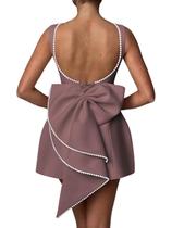 Vestido de festa Aosadin Satin com laço nas costas Pearl Wisteria 16