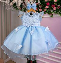 Vestido de Festa Azul Bebê Jardim Encantado com Laço Elegante Vestido de Festa Azul Bebê Jardim Encantado com Laço Elegante