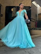 Vestido de Festa Azul Feminino Longo Adulto Tamanho M tecido poliester Vestido de Festa Azul Feminino Longo Adulto Tamanho M tecido poliester