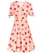 Vestido de festa Belle Poque Vintage com decote em V e manga bufante rosa M Vestido de festa Belle Poque Vintage com decote em V e manga bufante rosa M