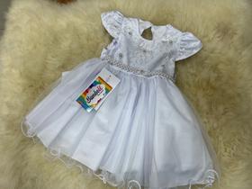 Vestido de Festa Branco Busto com Renda Bordada, Pérolas TAM: P (bebê) / (3 6 meses)