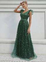 Vestido De Festa Com Decote Em V E Mangas Curtas Em Tule Para Noite, Baile, Festa, Madrinha Mgiacy