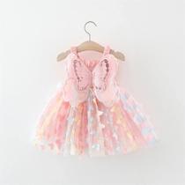Vestido De Festa De Aniversário Para Bebê Menina Com Alças E Asas De Borboleta - Fantasia De