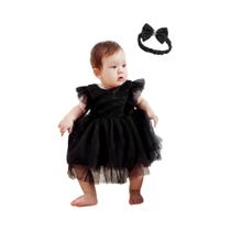 Vestido de festa de aniversário para meninas, primeiro aniversário com faixa para cabeça