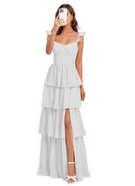 Vestido de festa de casamento Dessiny Long White Plissado Aline Chiffon