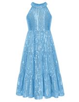 Vestido de festa de lantejoulas GRACE KARIN para meninas azul 8Y