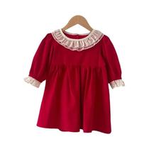 Vestido De Festa De Natal Para Meninas Com Renda E Acabamento Em Cetim, Casual Para Crianças, Roupas