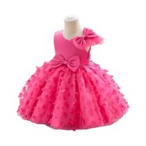 Vestido De Festa De Princesa Para Meninas, Vestido De Malha Com Borboleta 3D, Mangas Voadoras, Laço,