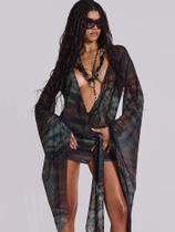 Vestido De Festa De Verão Sexy Com Estampa Tie-Dye, Decote Em V Profundo, Costas Descobertas, Manga Vestido De Festa De Verão Sexy Com Estampa Tie-Dye, Decote Em V Profundo, Costas Descobertas, Manga