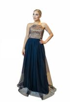 Vestido de Festa Dkreling Longo Azul Marinho Tamanho P
