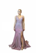 Vestido de Festa Dkreling Longo Metalizado Rosa Tamanho M