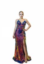 Vestido de Festa Dkreling Longo Paetê Multicolorido Tamanho M