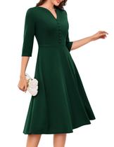 Vestido de festa DRESSTELLS 2025, manga 3/4, decote em V, comprimento de chá