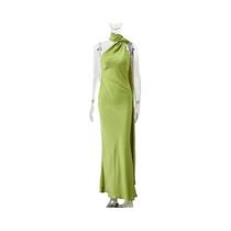 Vestido De Festa Elegante Em Cetim Com Alça Halter, Costas Abertas E Ombros Descobertos, Sem Mangas,