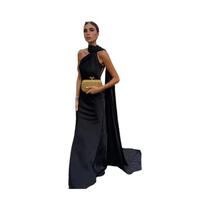 Vestido De Festa Elegante Em Cetim Com Alça Halter, Costas Abertas E Ombros Descobertos, Sem Mangas,