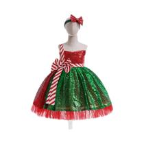 Vestido De Festa Elegante Para Meninas Com Grande Laço De Tule Listrado, Fantasia De Natal, Vestido