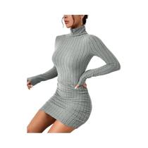 Vestido De Festa Elegante Para Mulheres Com Gola Alta E Manga Longa, Mini Vestido De Tricô Bodycon