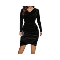 Vestido De Festa Elegante Para Mulheres Em Tamanhos plus 1XL-5XL, Cor Sólida Com Manga Longa E