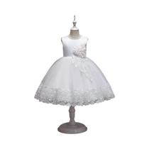Vestido De Festa Em Tule Com Flores Para Meninas, Elegante Vestido De Princesa Para Casamentos E
