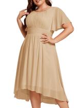 Vestido de festa Ever-Pretty Plus Champagne Chiffon com decote em V