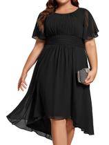 Vestido de festa Ever-Pretty Plus com babados de chiffon preto com decote em V