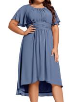 Vestido de festa Ever-Pretty Plus Dusty Blue Chiffon com decote em V