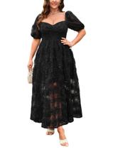 Vestido de festa EYWOL Plus Size para mulheres com bordado floral preto