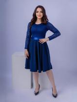 Vestido De Festa Feminino Adulto Midi Godê Acinturado Manga Longa