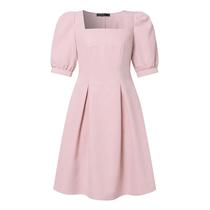 Vestido De Festa Feminino Elegante Com Decote Quadrado, Manga Curta, Ajuste Slim, Comprimento Até O