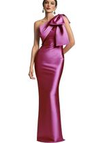 Vestido de festa formal para mãe da noiva de um ombro com laço, sereia, fúcsia, EUA 18