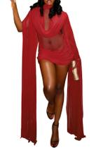 Vestido de festa Geulis Sheer Mesh Mini Ruched Bodycon Red Women Vestido de festa Geulis Sheer Mesh Mini Ruched Bodycon Red Women