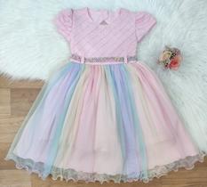 Vestido de Festa Infantil Arco Iris/ Colorido Vestido de Festa Infantil Arco Iris/ Colorido