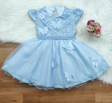 Vestido de festa infantil azul claro borboleta