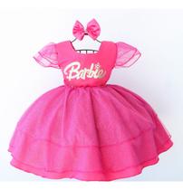 Vestido De Festa Infantil Barbie Fashion Pink Luxo E Tiara