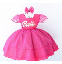 Vestido De Festa Infantil Barbie Fashion Pink Luxo E Tiara Vestido De Festa Infantil Barbie Fashion Pink Luxo E Tiara