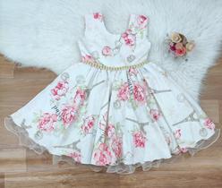 Vestido de Festa Infantil Bege Floral Paris