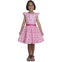 Vestido de Festa Infantil Borboleta Xadrez Rosa
