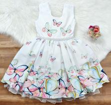 Vestido de Festa Infantil Branco com Borboletas
