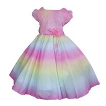 Vestido de festa infantil colorido unicórnio e arco íris